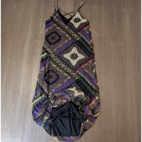 Jacaranda, Strappy Maxi Dress, Black/Purple/Red Paisley Bandana Print, Sz L - Picture 3 of 10